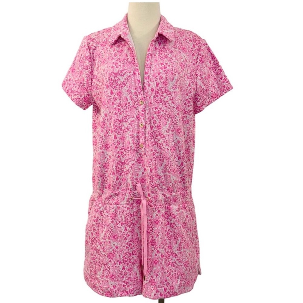 Lilly Pulitzer Jorgie Romper Short-Sleeve Pink Shandy Invest A Gator Floral | XL